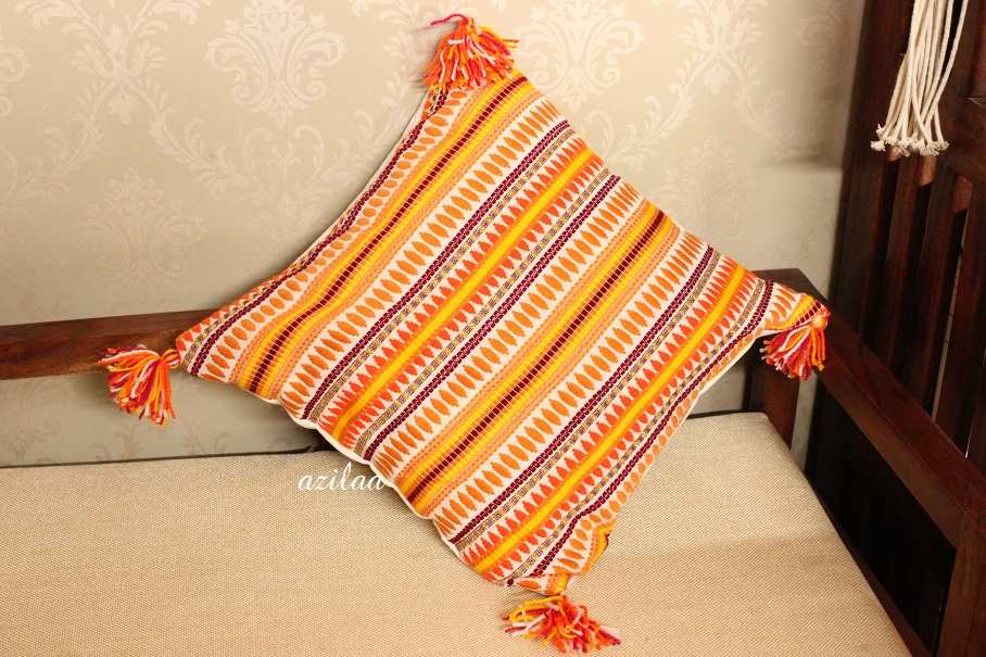 Vibrant orange yellow  handloom handmade cushion cover