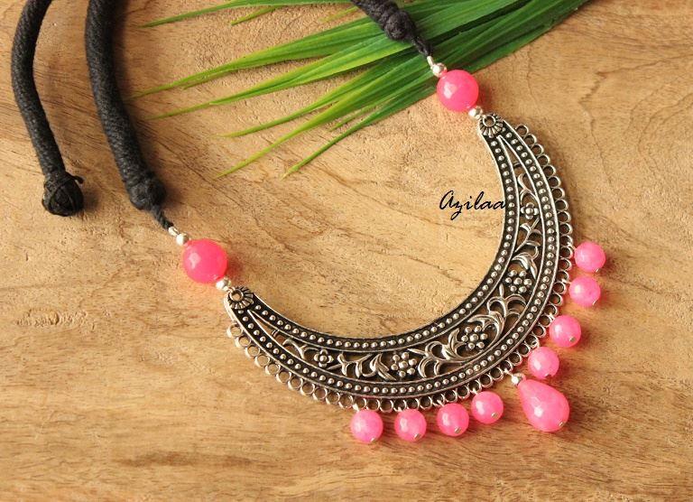 Vibrant pink Ethnic designer gemstone handmade necklace set