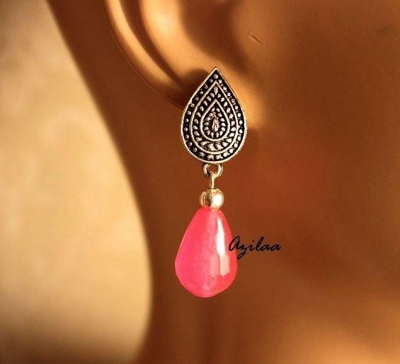 Vibrant pink Ethnic designer gemstone handmade necklace set