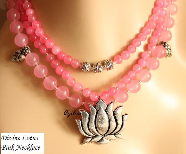 Pink Lotus designer gemstone handmade necklace set