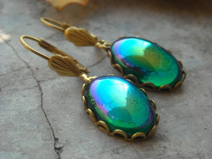 Vintage Irish green vintage brass earrings