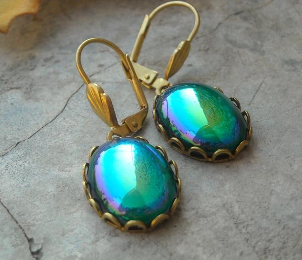 Vintage Irish green vintage brass earrings