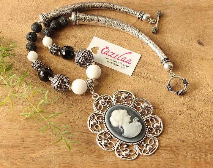 Vintage style pendant necklace, Designer beaded jewellery