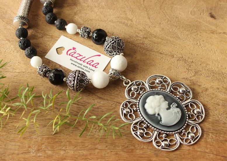 Vintage style pendant necklace, Designer beaded jewellery