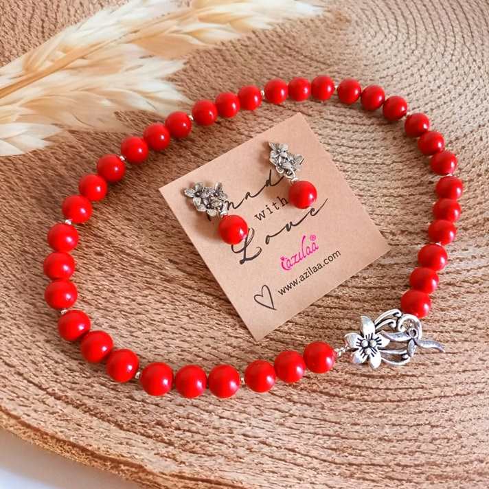 Vintage style red pearl necklace set