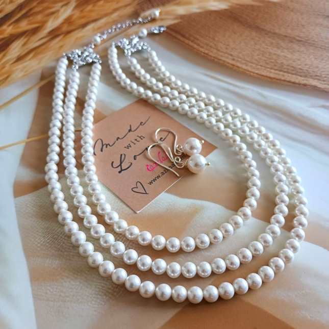 Vintage style statement pearl necklace earrings