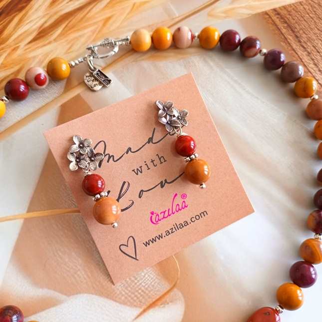 Earthy Mookite Jasper beaded necklace earrings set