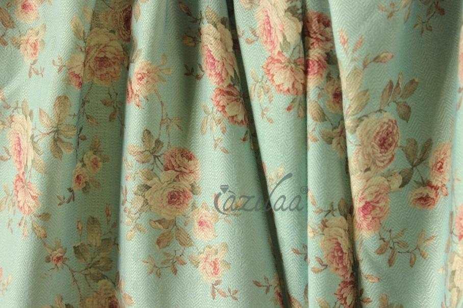 Warm aqua floral Pashmina winter stole 