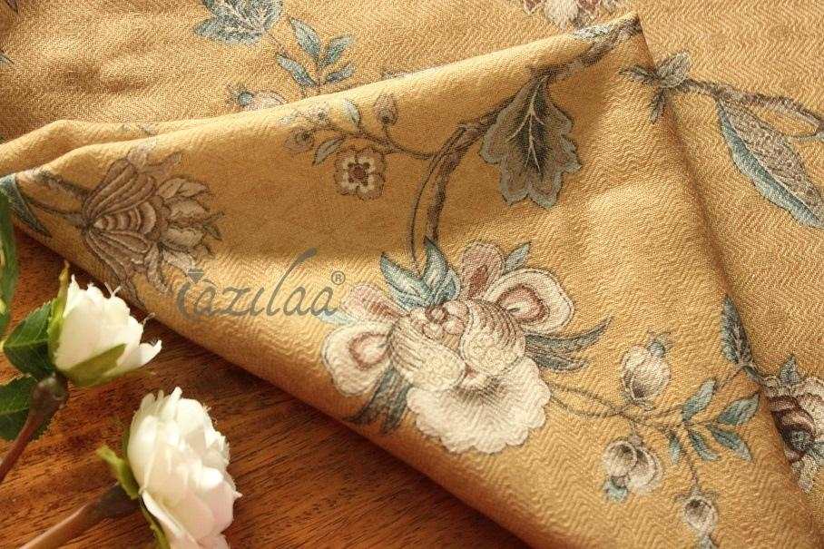Warm light mustard floral Pashmina winter stole 