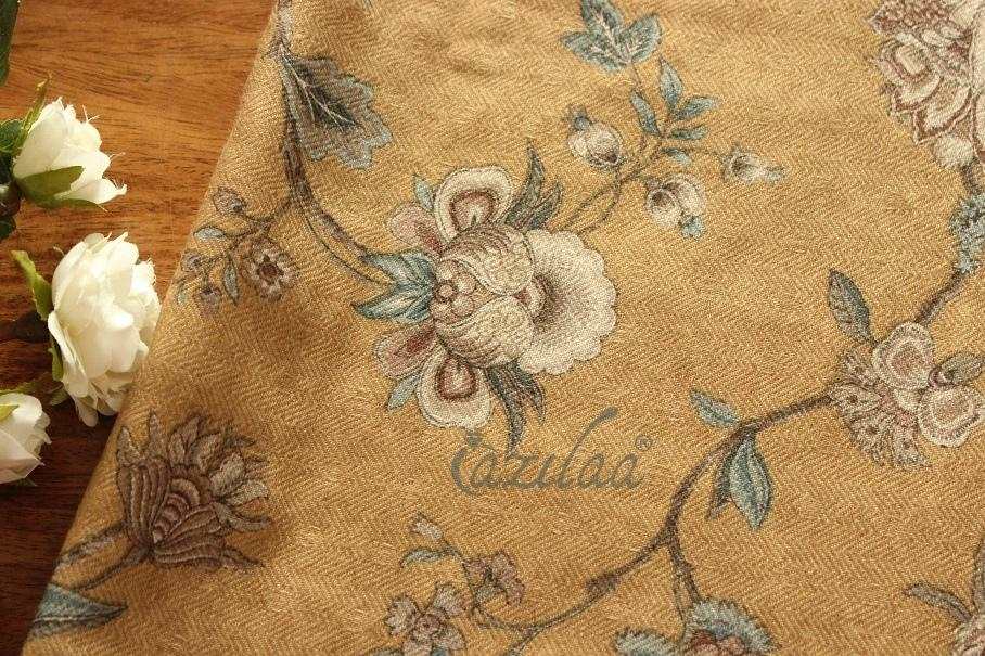 Warm light mustard floral Pashmina winter stole 