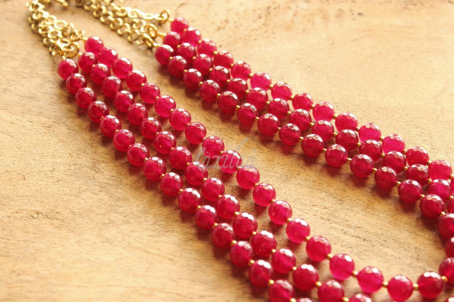 Wedding maroon necklace, three layered gemstone necklace