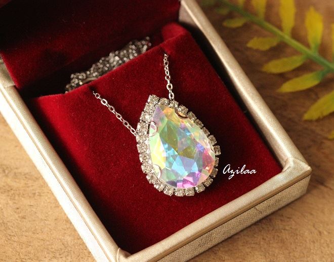 White AB pendant Crystal CZ pendant silver necklace