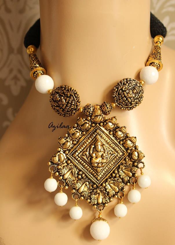 Antique gold plated pendant necklace set, Laxmi pendant necklace