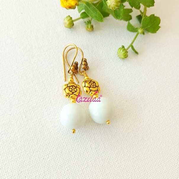 White beaded dangler antique golden earrings