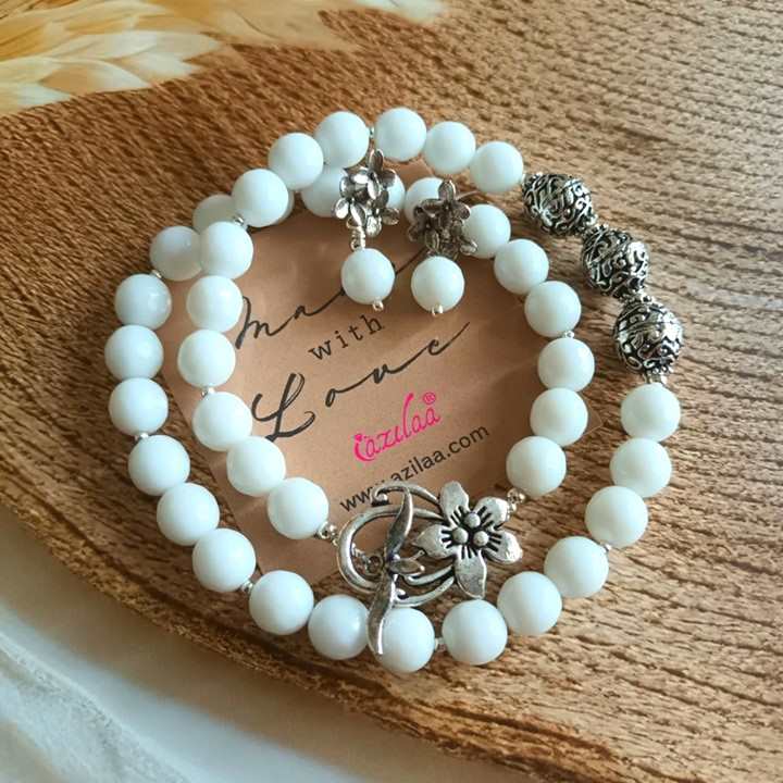 White gemstone designer beaded necklace set 