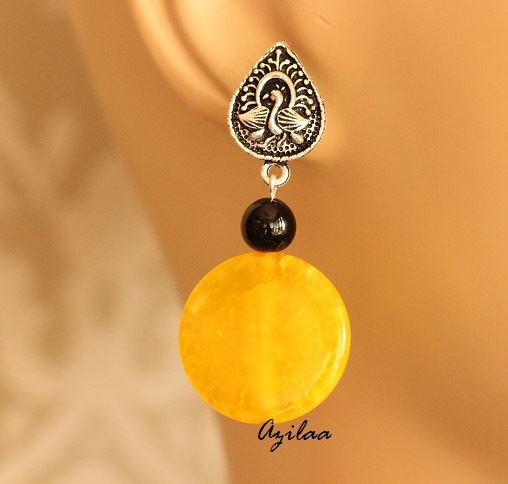 Yellow Agate Designer gemstone post earrings