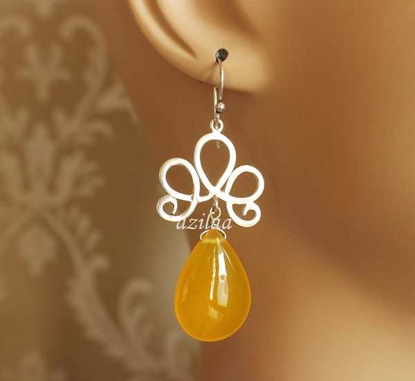 Yellow Chalcedony gemstone sterling silver handmade earrings