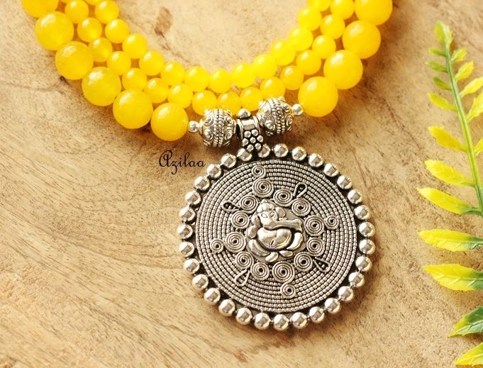 Yellow Ganesha gemstone artisan handmade beaded necklace set