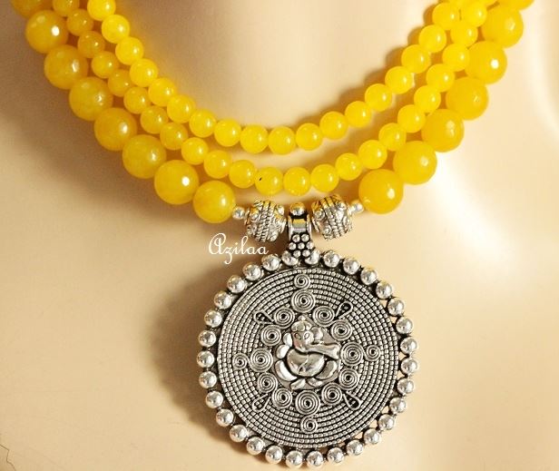 Yellow Ganesha gemstone artisan handmade beaded necklace set