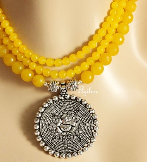 Yellow Ganesha gemstone artisan handmade beaded necklace set
