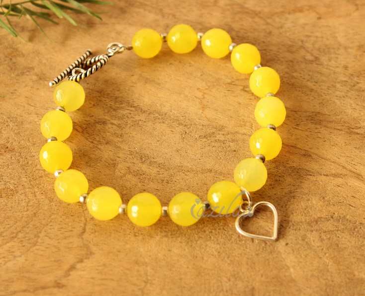 Yellow Gemstone beaded handmade heart charm couple bracelet
