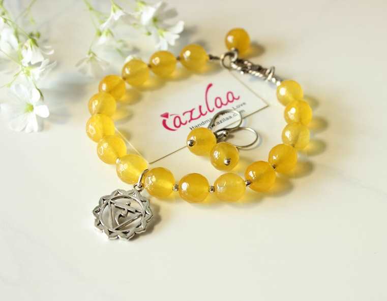 Yellow Solar plexus Chakra gemstone beaded silver bracelet