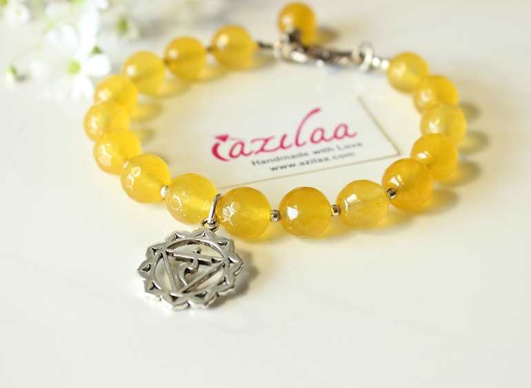 Yellow Solar plexus Chakra gemstone beaded silver bracelet