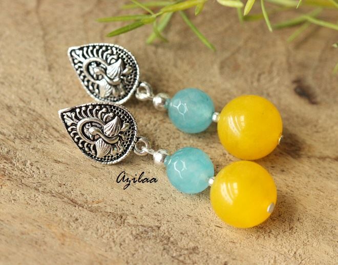 Yellow blue gemstone silver post earrings