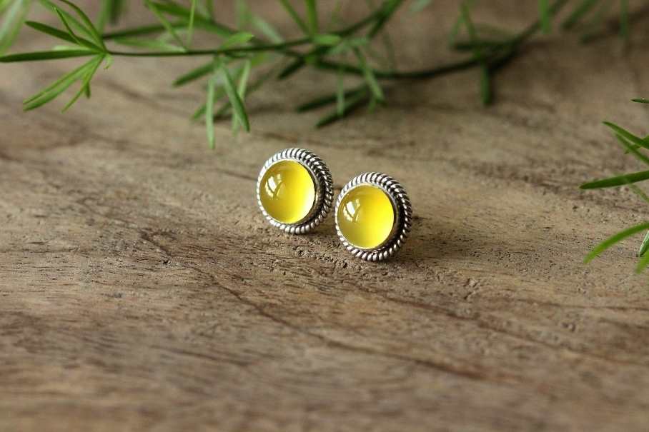 Yellow chalcedony Sterling silver gemstone handmade ring set