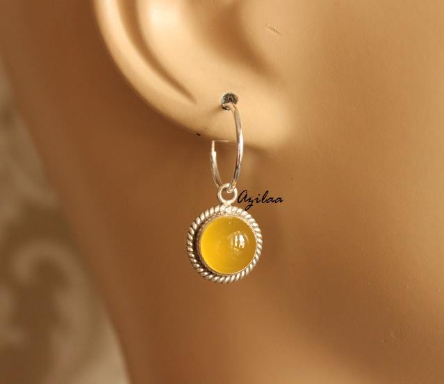 Yellow chalcedony Sterling silver gemstone hoop earrings