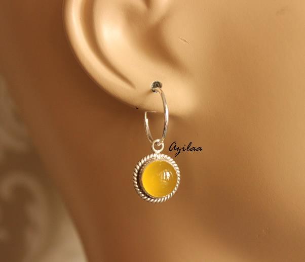 Yellow chalcedony Sterling silver gemstone hoop earrings