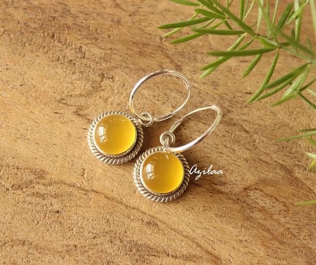 Yellow chalcedony Sterling silver gemstone hoop earrings