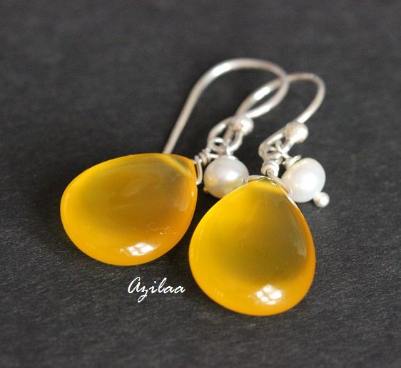 Yellow chalcedony sterling silver Gemstone Earrings