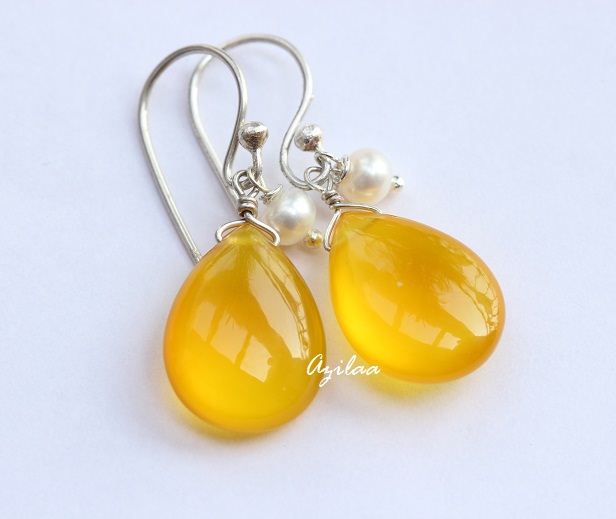 Yellow chalcedony sterling silver Gemstone Earrings