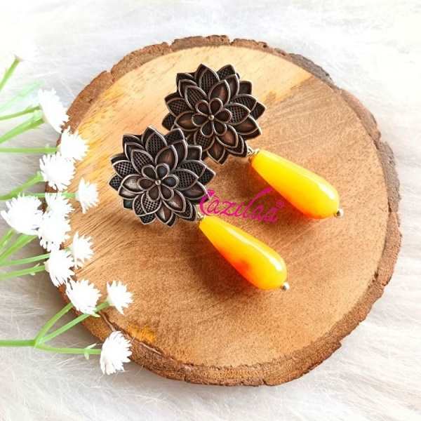 Yellow drop Gemstone drop gemstone post earrings