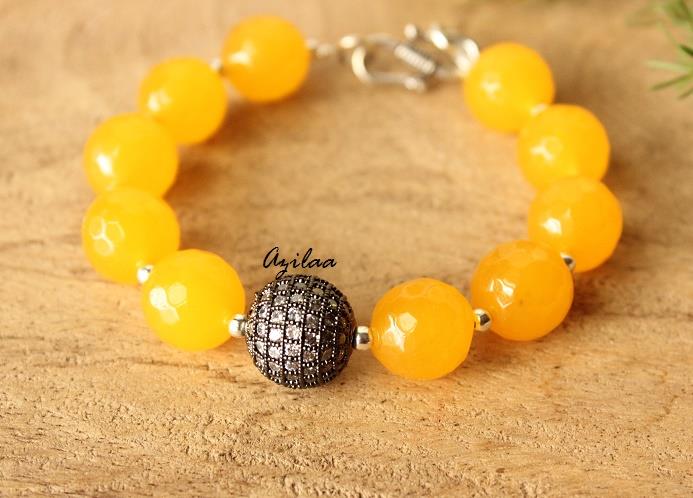 Yellow gemstone CZ beaded handmade silver bracelet