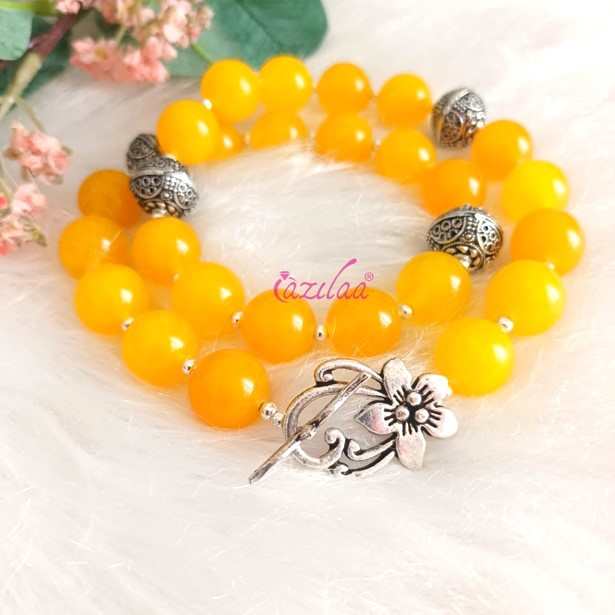 Yellow gemstone beaded handmade necklace set