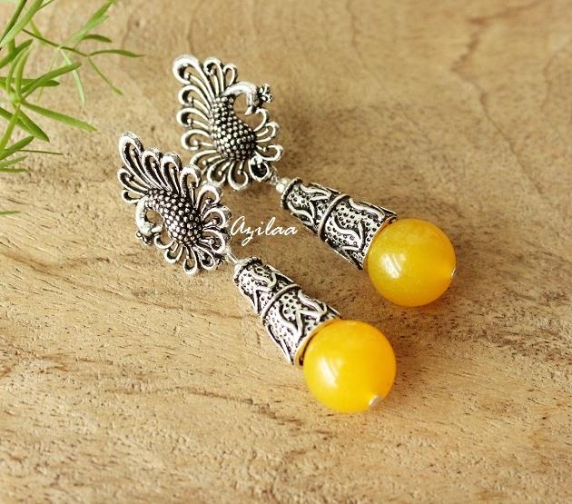 Yellow gemstone drop beaded earrings
