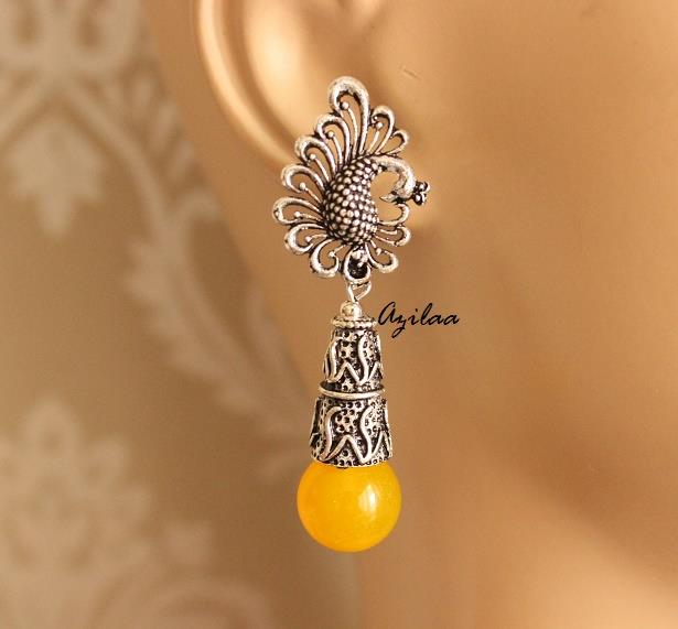 Yellow gemstone drop beaded earrings