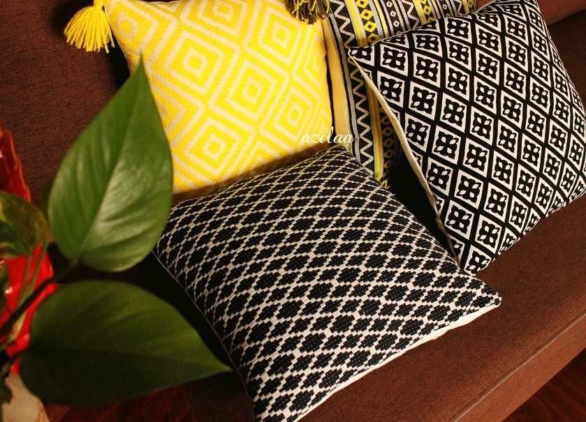 Yellow gray geometric handloom handmade cushion cover set 2