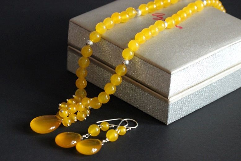 Yummy Candy Yellow chalcedony sterling silver handmade beaded necklaces set