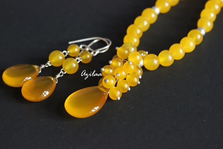 Yummy Candy Yellow chalcedony sterling silver handmade beaded necklaces set