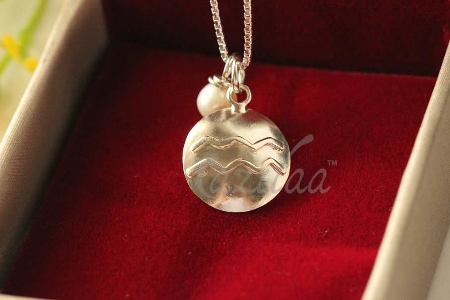 Zodiac Aquarious Sterling silver pearl charm Pendant