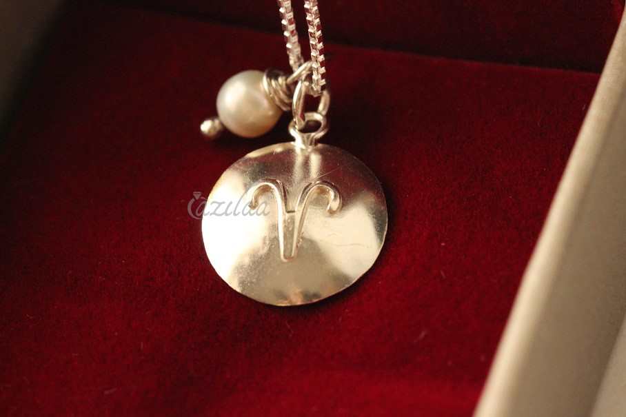 Zodiac Aries Sterling silver pearl charm Pendant