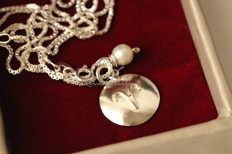 Zodiac Aries Sterling silver pearl charm Pendant
