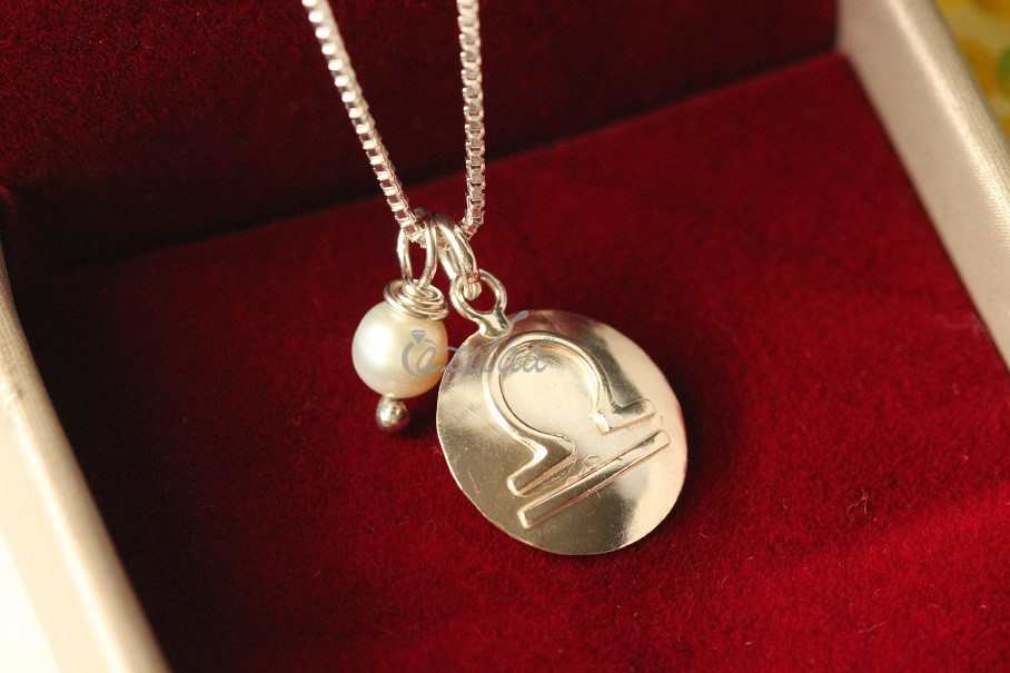 Zodiac Libra Sterling silver pearl charm Pendant