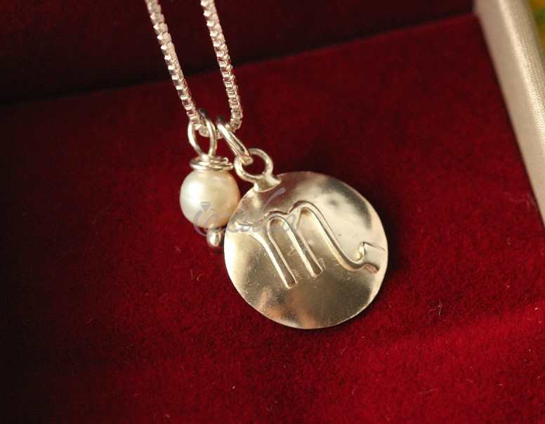 Zodiac Scorpio Sterling silver pearl charm Pendant