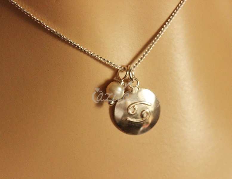 Zodiac cancer Sterling silver pearl charm Pendant