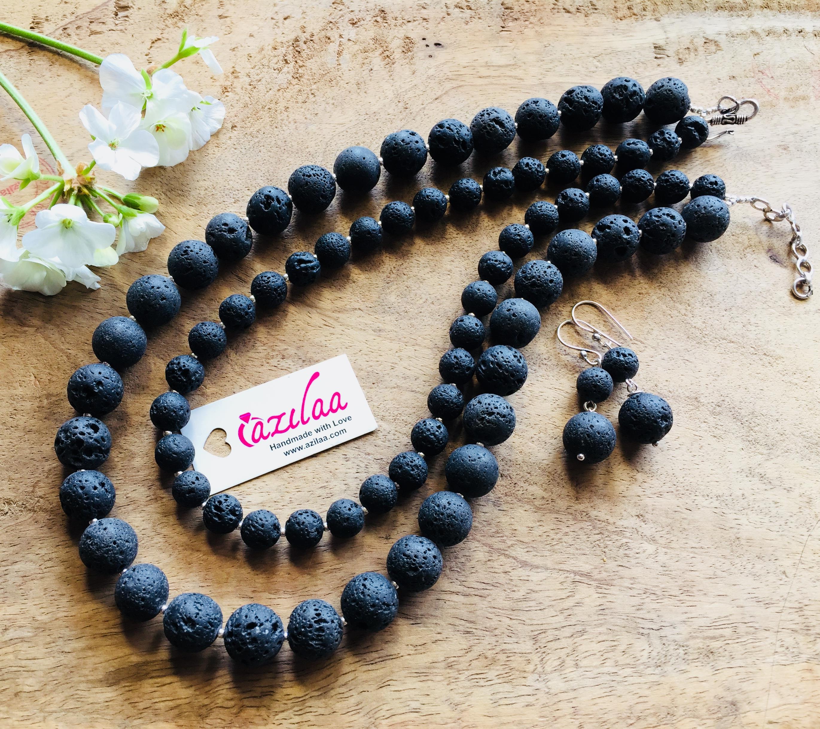 lava beaded layered necklace earrings set