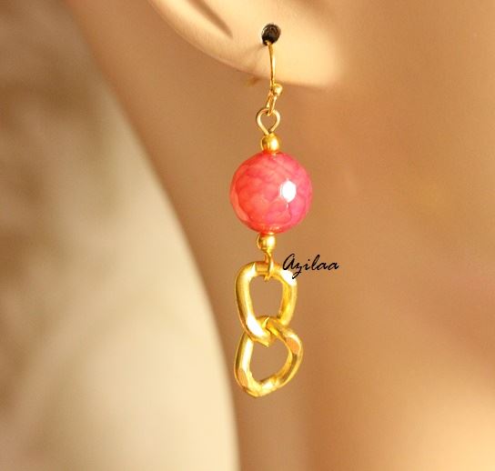pink beaded gold chain earrings